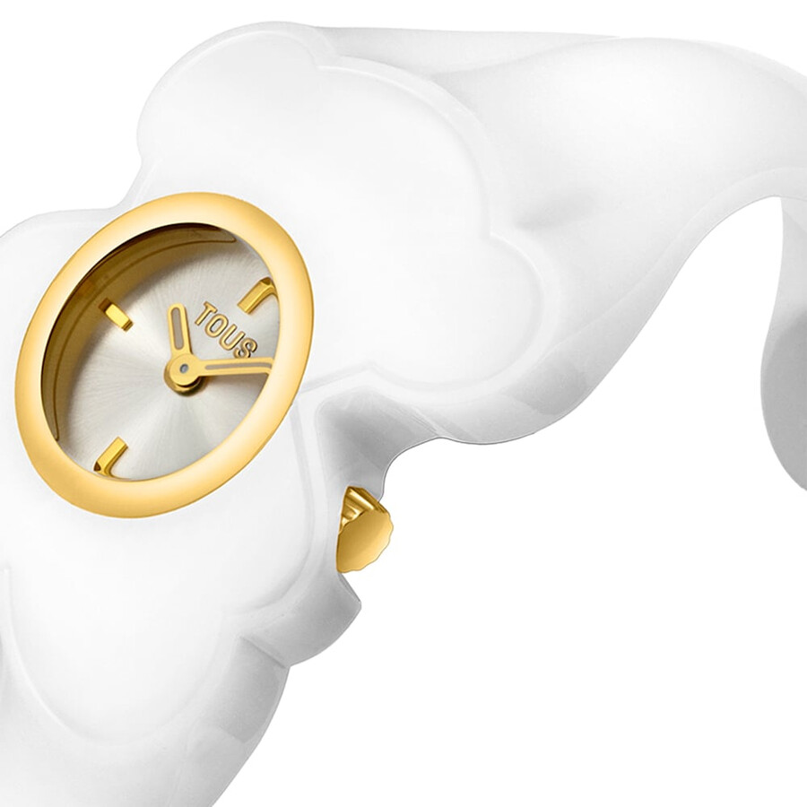 orologio analogico in acciaio color oro con policarbonato bianco t. l bear folks