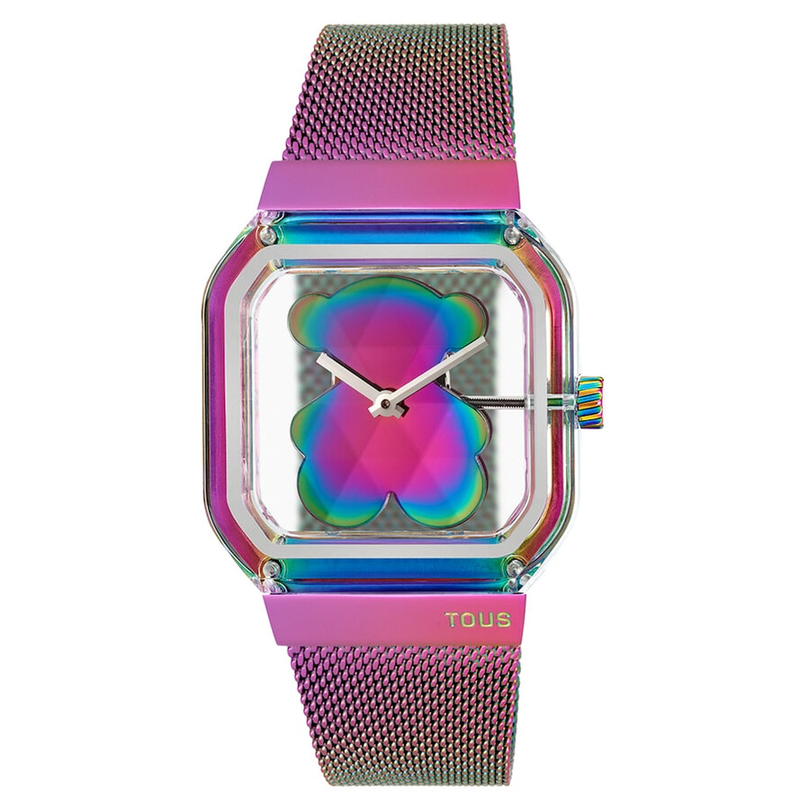 orologio analogico con bracciale in acciaio iridescente d-bear party