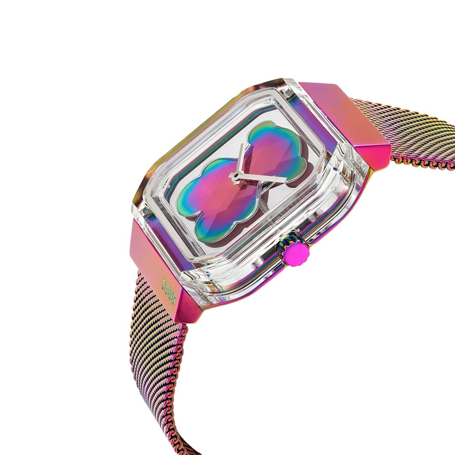 orologio analogico con bracciale in acciaio iridescente d-bear party