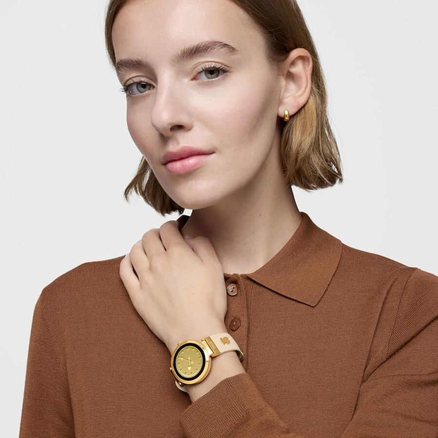 smartwatch con cinturino beige e motivi in acciaio color oro tous s-connect charms