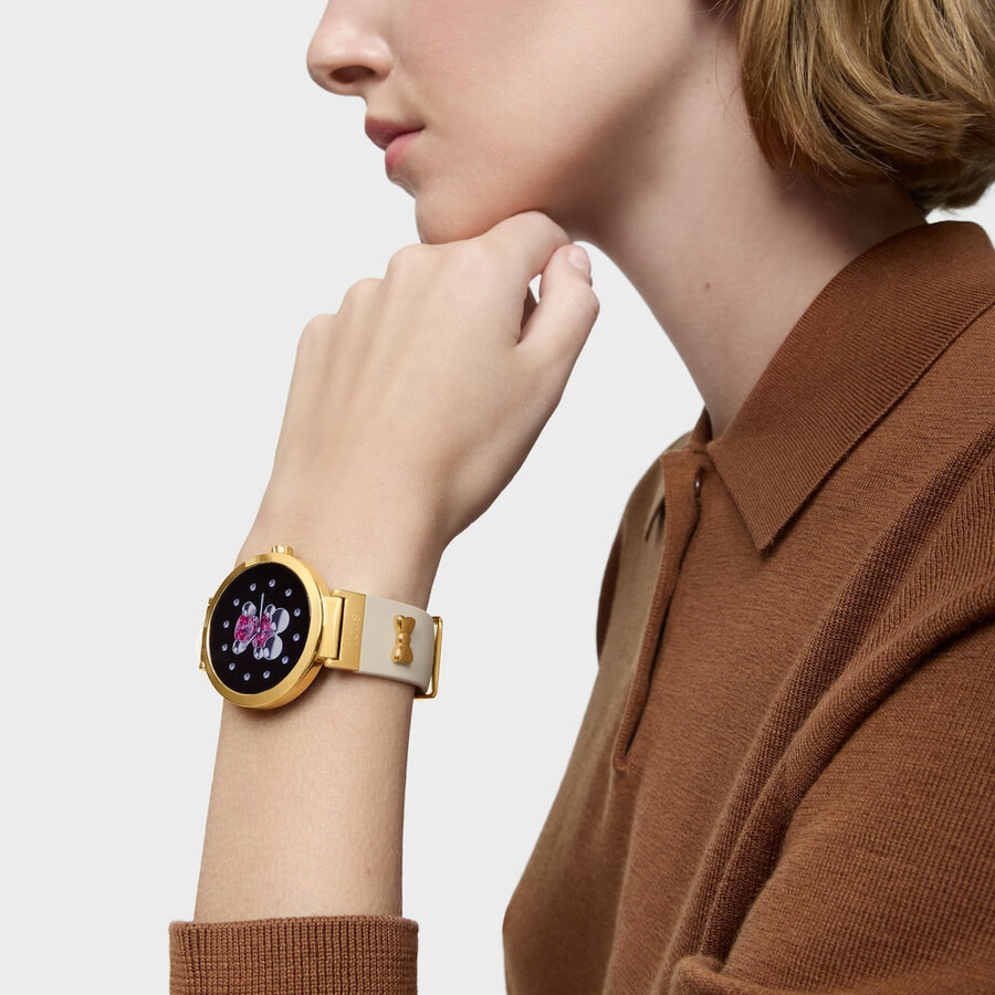 smartwatch con cinturino beige e motivi in acciaio color oro tous s-connect charms