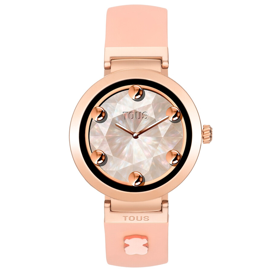 smartwatch con cinturino color carne e motivi in acciaio color rosa tous s-connect charms