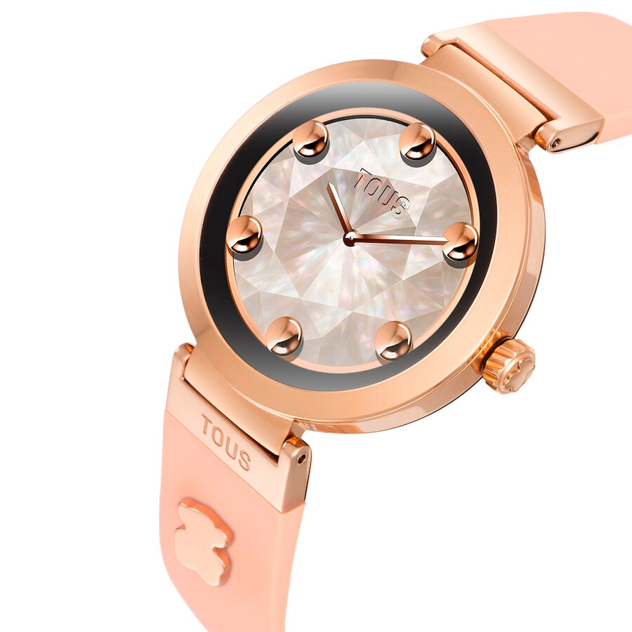 smartwatch con cinturino color carne e motivi in acciaio color rosa tous s-connect charms