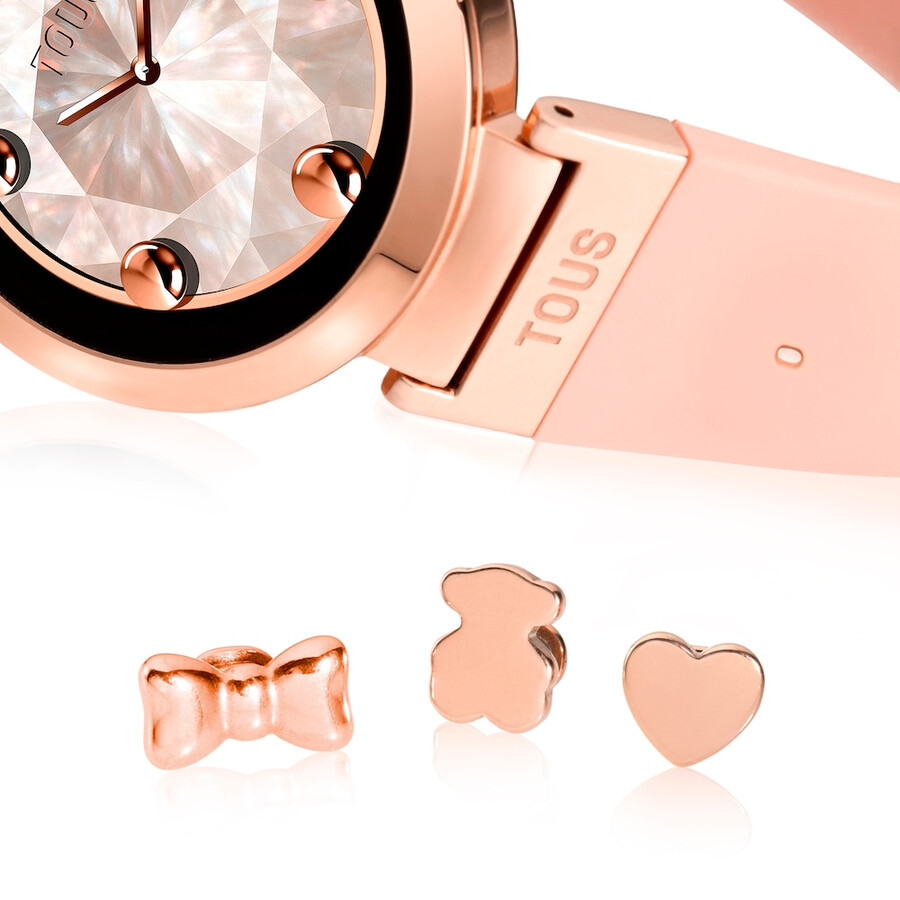 smartwatch con cinturino color carne e motivi in acciaio color rosa tous s-connect charms