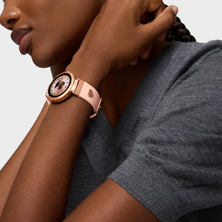 smartwatch con cinturino color carne e motivi in acciaio color rosa tous s-connect charms