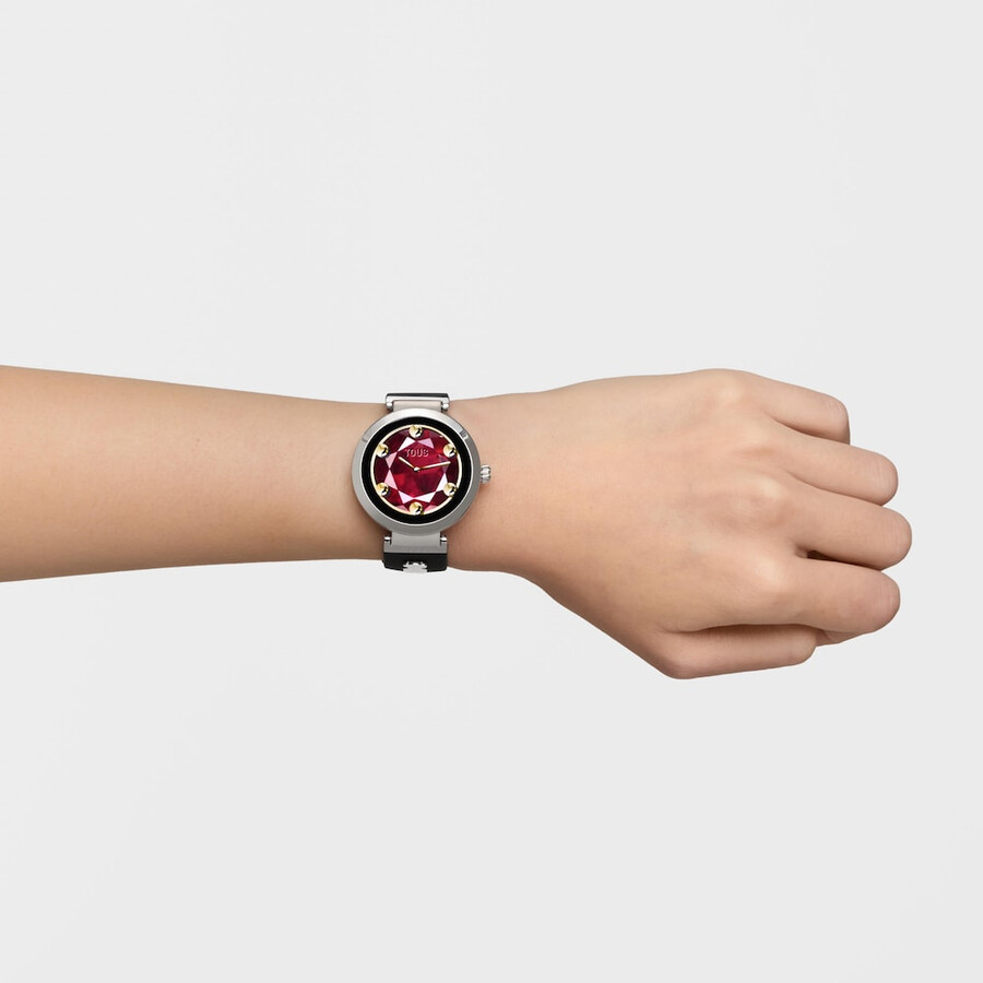 smartwatch con cinturino nero e motivi in acciaio tous s-connect charms